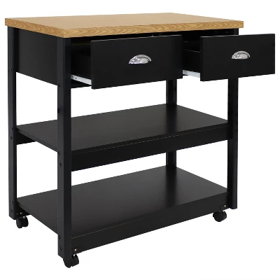 Sunnydaze Decor Sunnydaze MDF Indoor Farmhouse Style Kitchen Island Cart With Drawers And Shelves - 34.25" H - Black 9 Sunnydaze Decor Sunnydaze MDF Indoor Farmhouse Style Kitchen Island Cart With Drawers And Shelves - 34.25" H - Black - Image 9