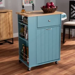 Liona Sky Wood Kitchen Storage Cart Blue/Natural - Baxton Studio -Baxton Studio Shop GUEST fcbd27ca 0420 4ac0 89ea ebbfb6c7d20f