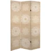 6" Double Sided Mandala On Birch Canvas Room Divider Beige - Oriental Furniture