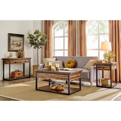 Claremont Rustic Wood Coffee Table With Low Shelf Dark Brown - Alaterre Furniture: Steel Frame, Acacia Surface 7 Claremont Rustic Wood Coffee Table With Low Shelf Dark Brown - Alaterre Furniture: Steel Frame, Acacia Surface - Image 7