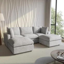 Cloud Couch Modular Sectional Sofa,100.5" U Shaped Couch, Oversized Convertible Wide Seater,3 Seater With 2 Ottomans For Living Room SetGray