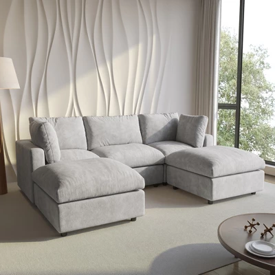 Cloud Couch Modular Sectional Sofa,100.5" U Shaped Couch, Oversized Convertible Wide Seater,3 Seater With 2 Ottomans For Living Room SetGray 1 Cloud Couch Modular Sectional Sofa,100.5" U Shaped Couch, Oversized Convertible Wide Seater,3 Seater With 2 Ottomans For Living Room SetGray