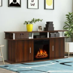 Costway 63'' Fireplace TV Stand W/18'' 1500W Electric Fireplace Up To 70'' Walnut 11 Costway 63'' Fireplace TV Stand W/18'' 1500W Electric Fireplace Up To 70'' Walnut -Baxton Studio Shop GUEST fd85e979 3ca9 44ae 99e2 f031145279df