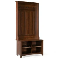 Costway Hall Tree Storage Bench Entry Stand Coat Hat Rack With Shelf & 3 Hooks Organizer -Baxton Studio Shop GUEST fd8acfed a21d 4808 bcfd bcfe02c42c3d