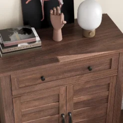 Farmhouse Storage Cabinet Adjustable With 7-Tier Shelves Style 31.5", Rustic Kitchen & Dining Room Organizer, Multi-Functional Entryway Cabinet -Baxton Studio Shop GUEST fd8cf7bc 214e 4bc2 b170 faa192498757