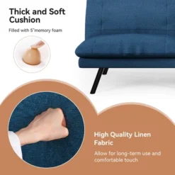 Dyonery 70" Convertible Futon Sofa Bed, Linen Fabric W/Adjustable Backrest & Memory Foam, Sleeper For Living Room, Office, RV - Blue -Baxton Studio Shop GUEST fd9620a3 62ea 492b aeba ad31a7258b39