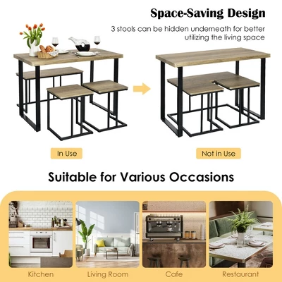 Costway 4-Piece Dining Table Set Industrial Dinette Set Kitchen Table W/Bench & 2 Stools 5 Costway 4-Piece Dining Table Set Industrial Dinette Set Kitchen Table W/Bench & 2 Stools - Image 5
