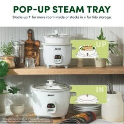 AROMA® 6-Cup Rice Cooker & Food Steamer With Bonded Granite® Nonstick Ceramic & Pop-Up Steam Tray - White Refurbished -Baxton Studio Shop GUEST fda44f2a d97d 48ce adad a54a5fae845f