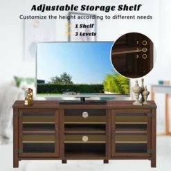 Costway TV Stand Entertainment Center For TV's Up To 65'' W/ Storage Cabinets Walnut -Baxton Studio Shop GUEST fdd28631 1d69 4763 843c ac3c51563eb4