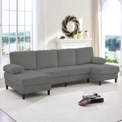 Mjkone 110" U-Shaped Sectional Sofa Couches With Double Chaises And Sleepable Armrests,Corduroy Upholstered 4-Seater Sofa -Baxton Studio Shop GUEST fdfb4642 1173 489b a7e3 dffbacb06663