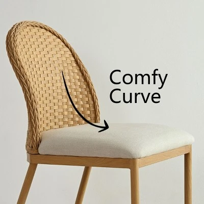 Rattan Dining Room Chair, Linen Dining Chair With Double Layer Rattan Back, Cane Dining Chair With Metal Legs - Maison Boucle 5 Rattan Dining Room Chair, Linen Dining Chair With Double Layer Rattan Back, Cane Dining Chair With Metal Legs - Maison Boucle - Image 5