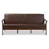 Bianca Mid-Modern Walnut Wood Distressed Faux Leather 3 Seater Sofa Dark Brown - Baxton Studio