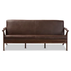Bianca Mid-Modern Walnut Wood Distressed Faux Leather 3 Seater Sofa Dark Brown - Baxton Studio
