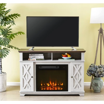 48" TV Stand For TVs Up To 55" With Electric Fireplace White - Home Essentials 1 48" TV Stand For TVs Up To 55" With Electric Fireplace White - Home Essentials