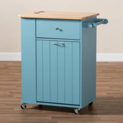 Liona Sky Wood Kitchen Storage Cart Blue/Natural - Baxton Studio -Baxton Studio Shop GUEST fec97e39 44a6 4b75 a05f 40c6190e3e0d
