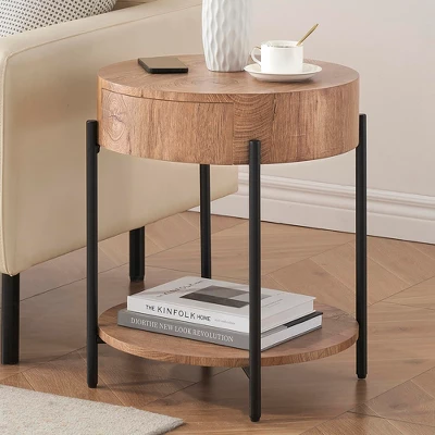 End Table Round Side Table With Drawer Circle End Tables Wooden Bedside Table 3 End Table Round Side Table With Drawer Circle End Tables Wooden Bedside Table - Image 3