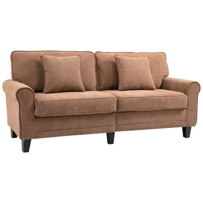 HOMCOM Modern 3-Seater Sofa 78" Thick Padded Comfy Couch With 2 Pillows, Corduroy Fabric Upholstery, Pine Wood Legs And Rounded Arms For Living Room 6 HOMCOM Modern 3-Seater Sofa 78" Thick Padded Comfy Couch With 2 Pillows, Corduroy Fabric Upholstery, Pine Wood Legs And Rounded Arms For Living Room - Image 6