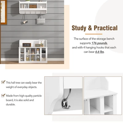 MOEPISY Elegant Hall Tree With Wall Mounted Coat Rack, Entryway Organizer For Hallway, Foyer, Mudroom, White 5 MOEPISY Elegant Hall Tree With Wall Mounted Coat Rack, Entryway Organizer For Hallway, Foyer, Mudroom, White - Image 5