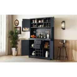 Gulches Timeless Multi Functional Coffee And Wine Bar Cabinet Open Shelves, 9 Grid Bottle Holders, 6 Hooks And Durable Build -Baxton Studio Shop GUEST ff65016f 6c7a 4b31 bf14 f46b56f07f99