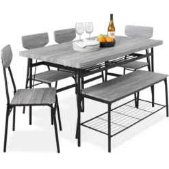 Best Choice Products 6-Piece 55in Modern Home Dining Set W/ Storage Racks, Rectangular Table, Bench, 4 Chairs -Baxton Studio Shop GUEST ff733a57 b897 4c71 9a2a 07cfa76a9dde