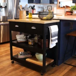 Sunnydaze Decor Sunnydaze MDF Indoor Farmhouse Style Kitchen Island Cart With Drawers And Shelves - 34.25" H - Black 14 Sunnydaze Decor Sunnydaze MDF Indoor Farmhouse Style Kitchen Island Cart With Drawers And Shelves - 34.25" H - Black -Baxton Studio Shop GUEST ff8f0a3b 566a 4b55 b0be 8d5b76f894af