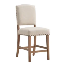 Set Of 2 24" Iverson Nailhead Trim Linen Counter Height Barstools - Inspire Q -Baxton Studio Shop GUEST ff8f68ff a05c 419f 9447 7c81d9137d59
