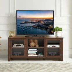 Costway TV Stand Entertainment Center For TV's Up To 65'' W/ Storage Cabinets Walnut -Baxton Studio Shop GUEST ffa0c40e 5fbc 456a 9e49 e927c4b0d4dc