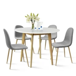 Norman9075+Spoon 4 -Piece Round-Shaped With 4 Upholstered Chairs Dining Set -The Pop Maison